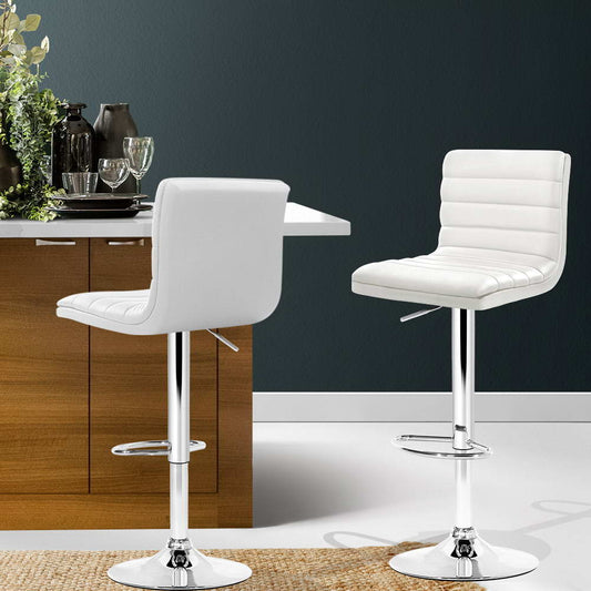 2X Bar Stools Padded Leather Gas Lift White