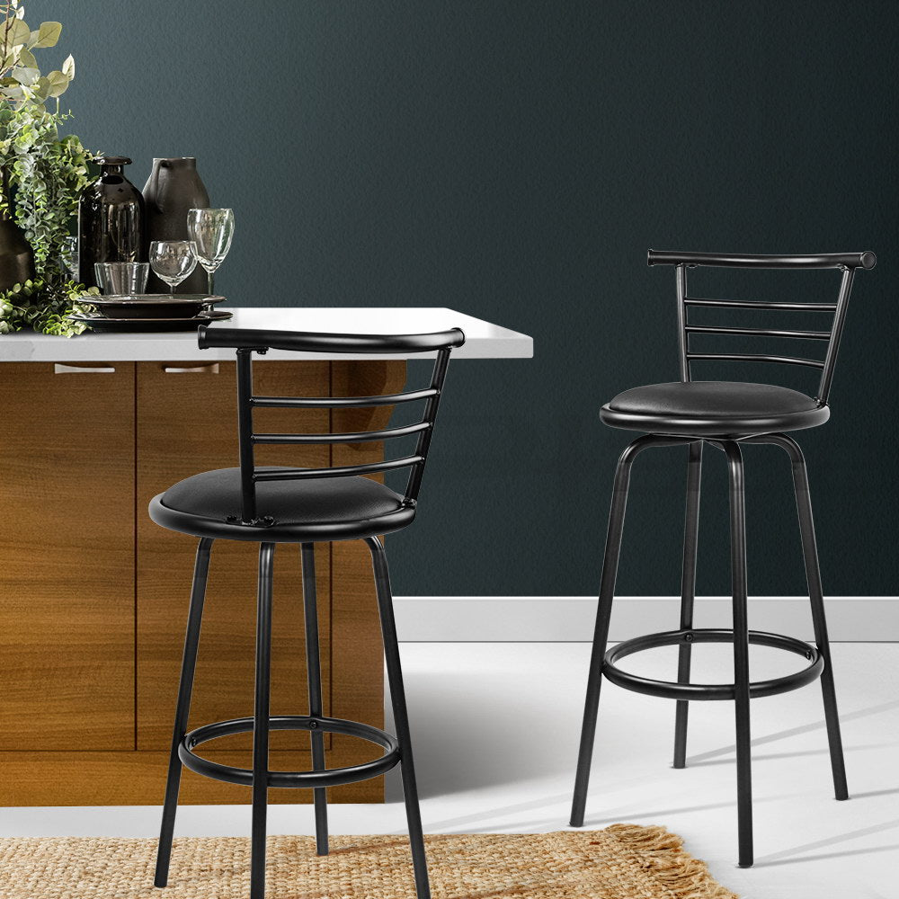 2X Bar Stools Swivel Leather Padded Metal