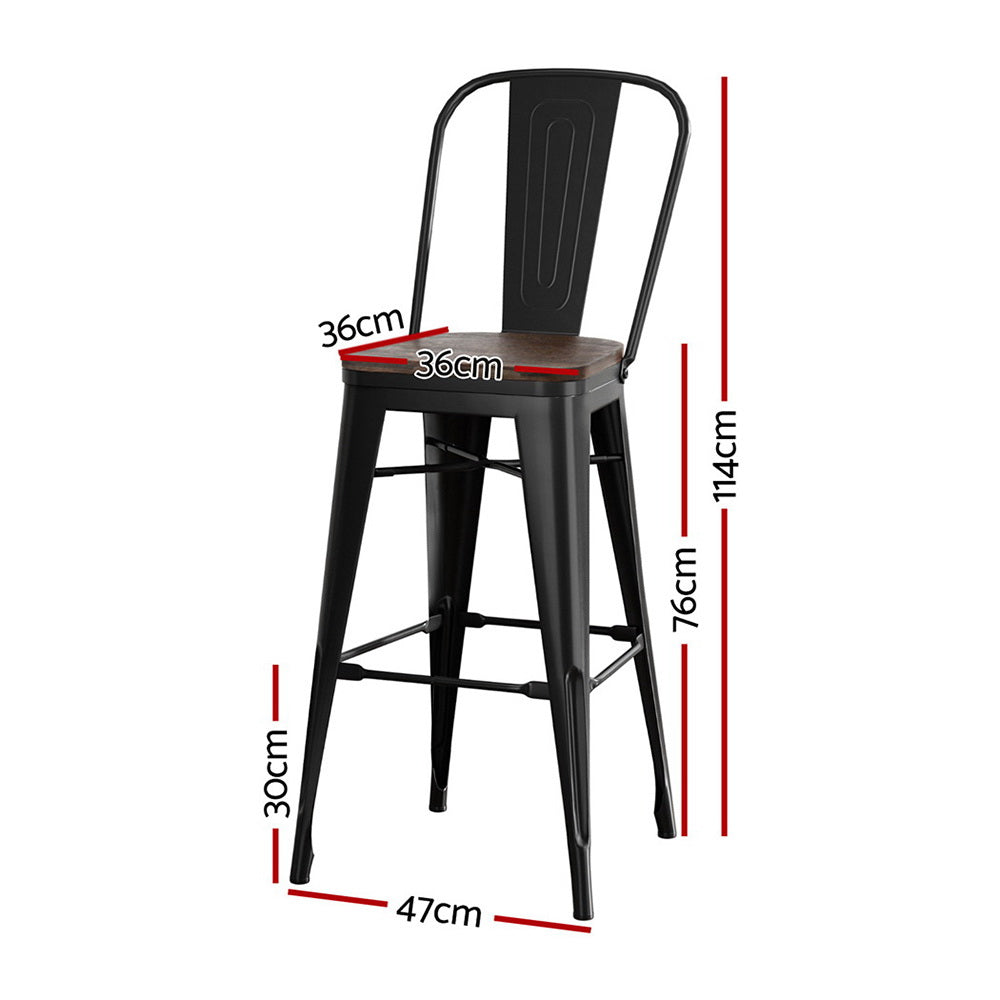 4x Metal Bar Stools Wooden Seat Retro Counter Stool