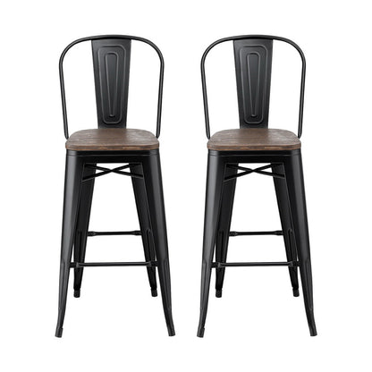 2x Metal Bar Stools Wooden Seat Retro Counter Stool