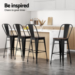 Metal Bar Stools Wooden Seat Retro Counter Stool
