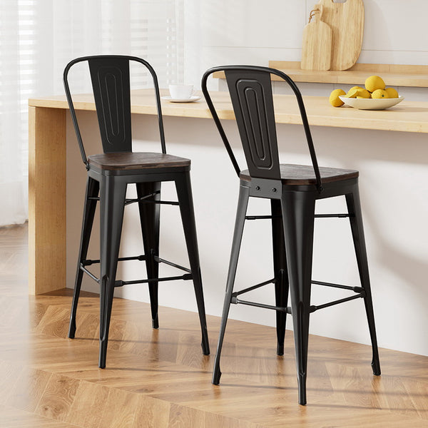  Metal Bar Stools Wooden Seat Retro Counter Stool