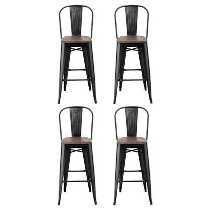 4x Metal Bar Stools Wooden Seat Retro Counter Stool