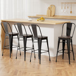 Metal Bar Stools Wooden Seat Retro Counter Stool