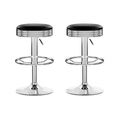 Set Of 2 Backless Pu Leather Bar Stools - Black And Chrome