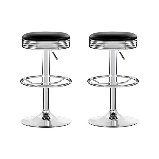 Set Of 2 Backless Pu Leather Bar Stools - Black And Chrome