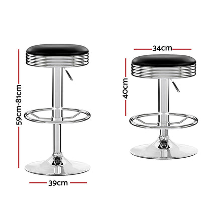 Set Of 2 Backless Pu Leather Bar Stools - Black And Chrome