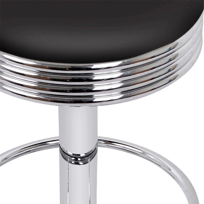 Set Of 2 Backless Pu Leather Bar Stools - Black And Chrome