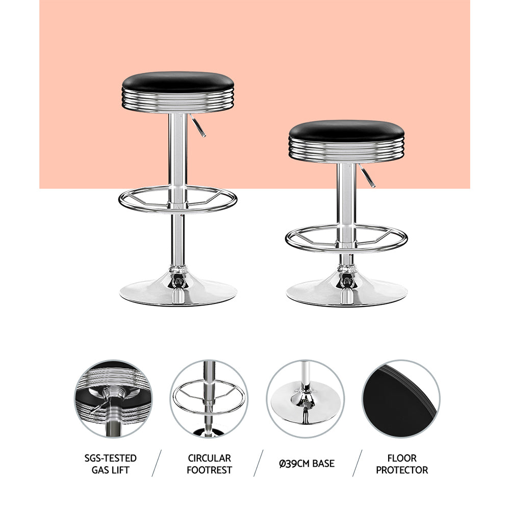 Set Of 2 Backless Pu Leather Bar Stools - Black And Chrome