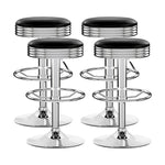4X Bar Stools Leather Padded Gas Lift Silver
