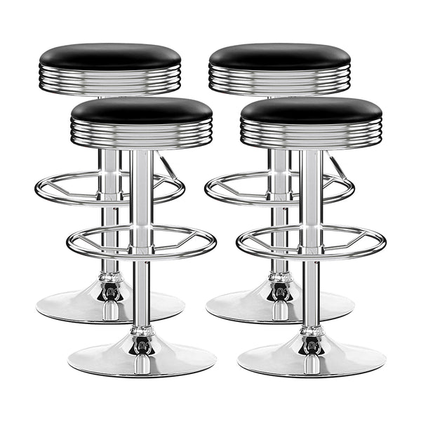  4X Bar Stools Leather Padded Gas Lift Silver