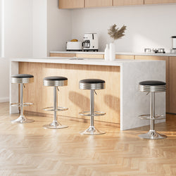 4X Bar Stools Leather Padded Gas Lift Silver