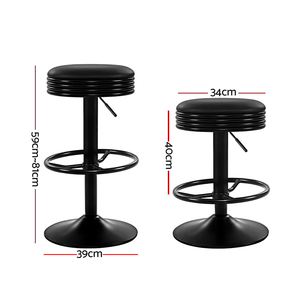 2X Bar Stools Leather Padded Gas Lift Black