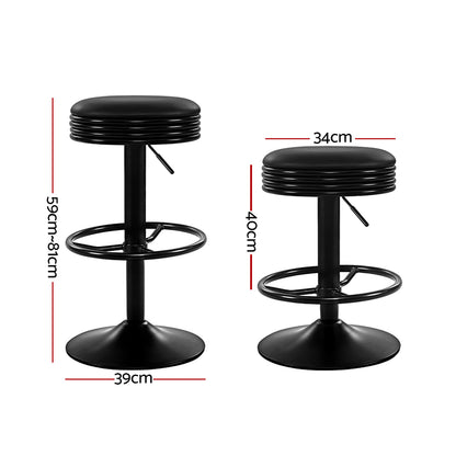 2X Bar Stools Leather Padded Gas Lift Black
