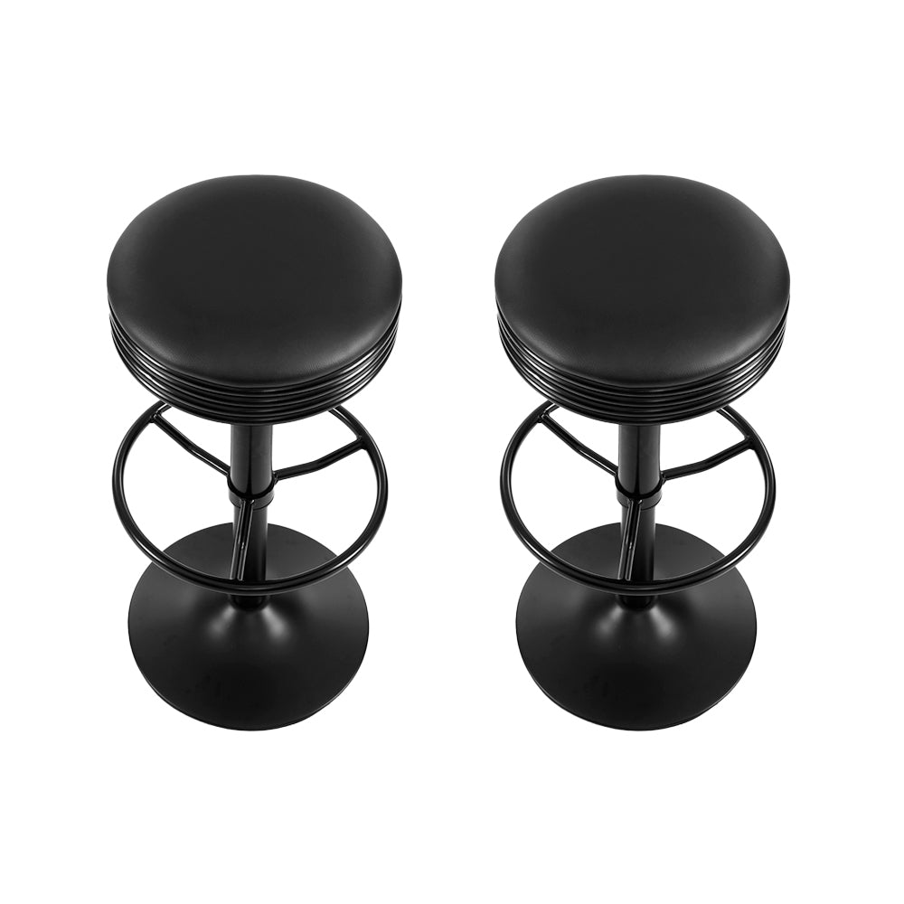 2X Bar Stools Leather Padded Gas Lift Black
