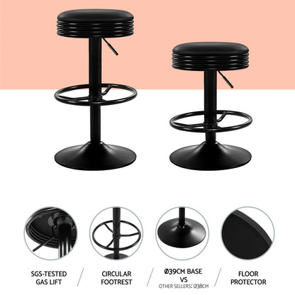 4X Bar Stools Leather Padded Gas Lift Black