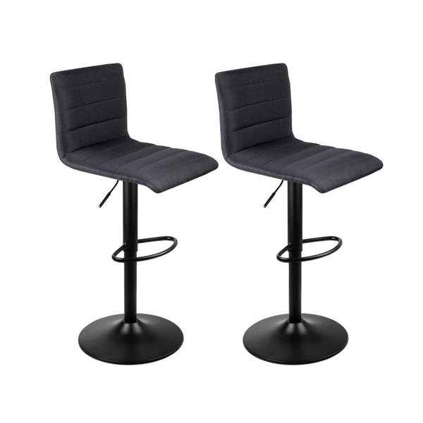  2X Bar Stools Gas Lift Linen Fabric Black