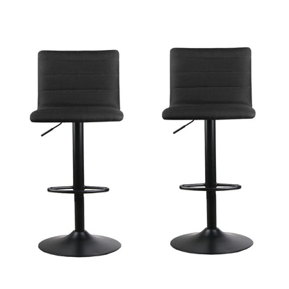 2X Bar Stools Gas Lift Linen Fabric Black