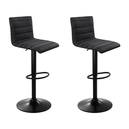 2X Bar Stools Gas Lift Linen Fabric Black