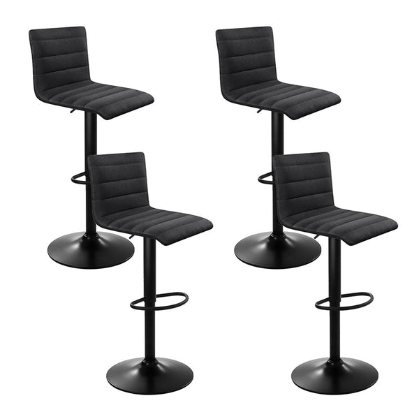  4X Bar Stools Gas Lift Linen Fabric Black