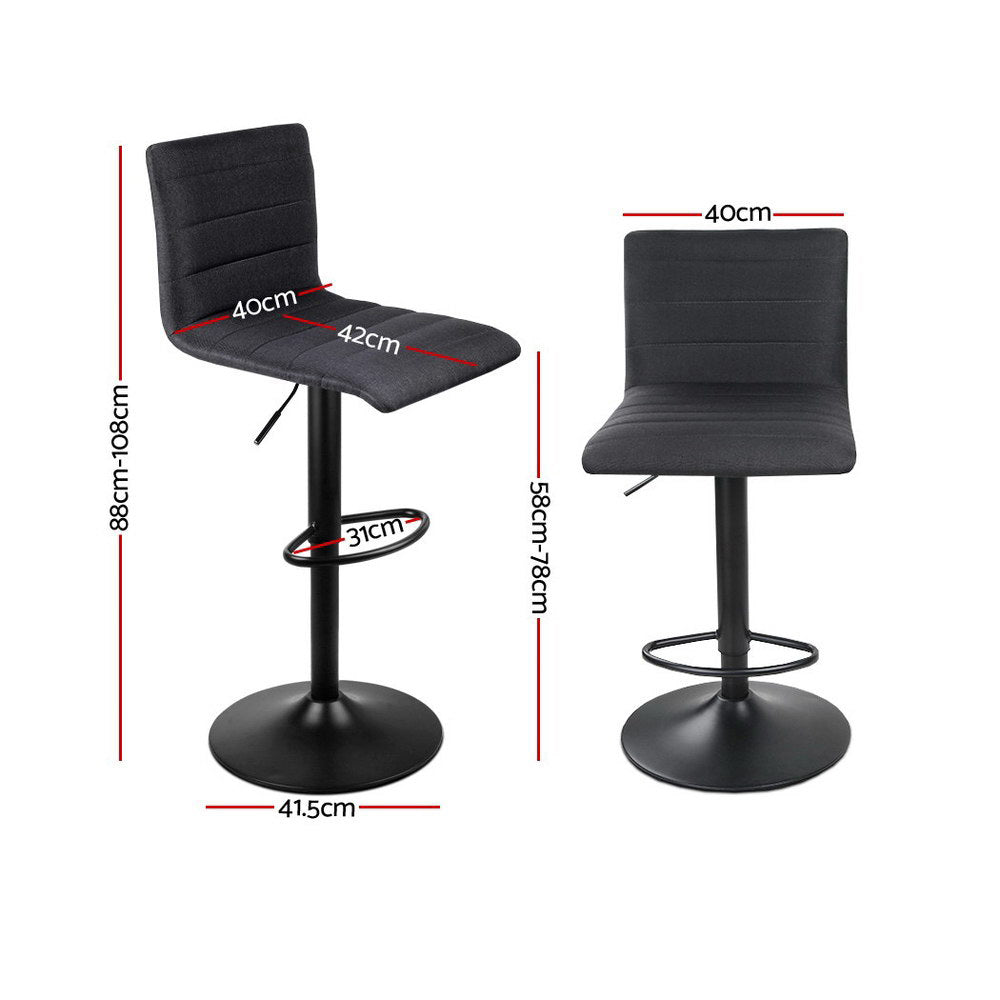 4X Bar Stools Gas Lift Linen Fabric Black
