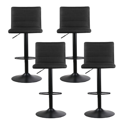 4X Bar Stools Gas Lift Linen Fabric Black
