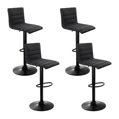 4X Bar Stools Gas Lift Linen Fabric Black