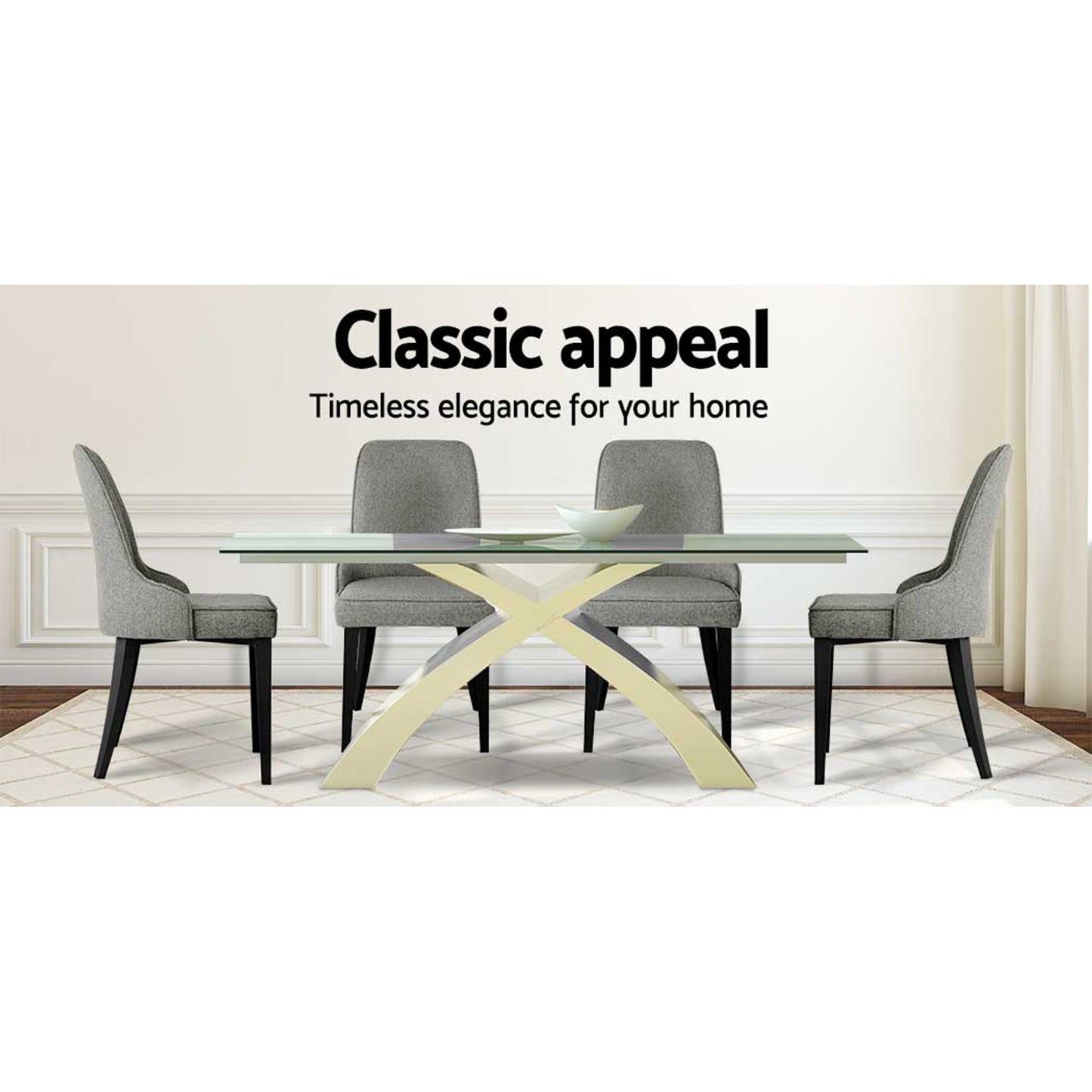 4x Grey Linen Dining Chairs Set Modern Fabric Kitchen Chairs Upholstered