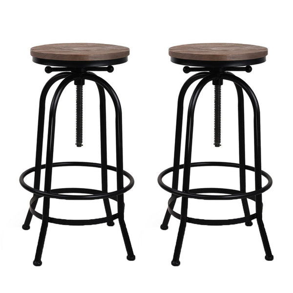  2X Bar Stools Adjustable Wood Chairs