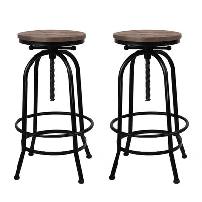 2X Bar Stools Adjustable Wood Chairs