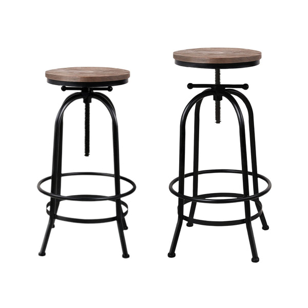  4x Stylish Adjustable Bar Stools - Vintage Wood