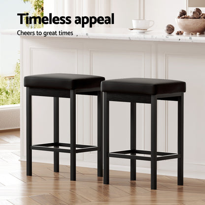 A Set of 4 Metal Bar Stools PU Seat Dining Counter Chairs