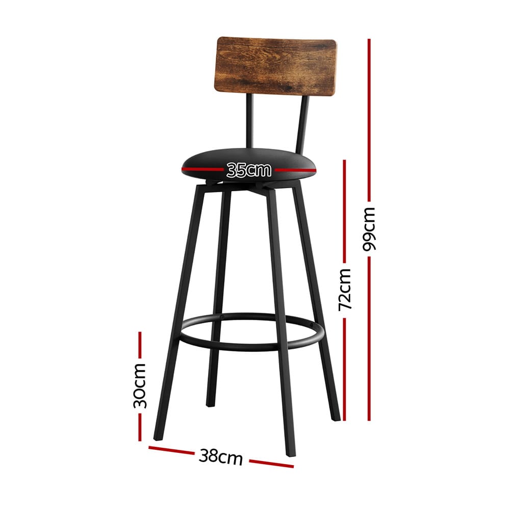 Industrial Bar Stools Leather Upholstered 38x38x99cm