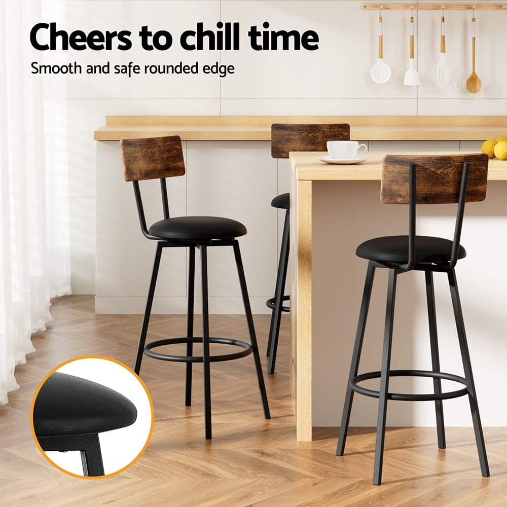 Industrial Bar Stools Leather Upholstered 38x38x99cm