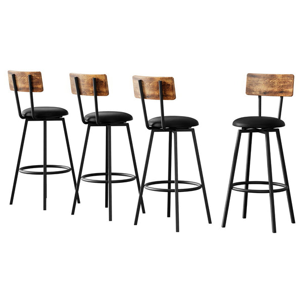  4X Industrial Bar Stools Upholstered Counter Chairs Steel Frame Anti-Scratch