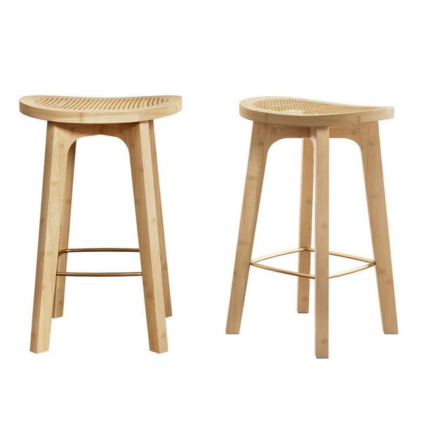  2x Bar Stools Bamboo Rattan Stool Counter Chair Kitchen Barstools