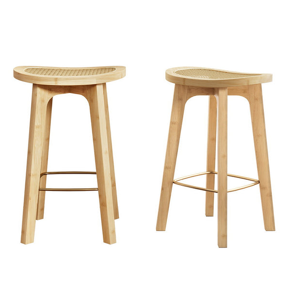  2x Bar Stools Bamboo Rattan Stool Counter Chair Kitchen Barstools