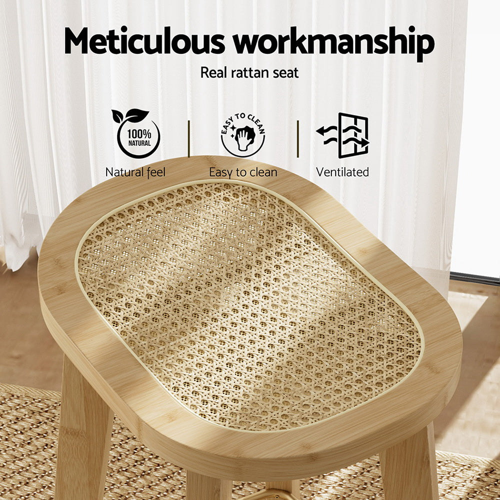 2x Bar Stools Bamboo Rattan Stool Counter Chair Kitchen Barstools