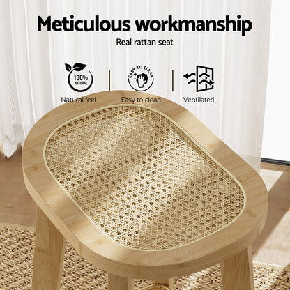 4X Bar Stools Bamboo Rattan Stool Counter Chair Kitchen Barstools