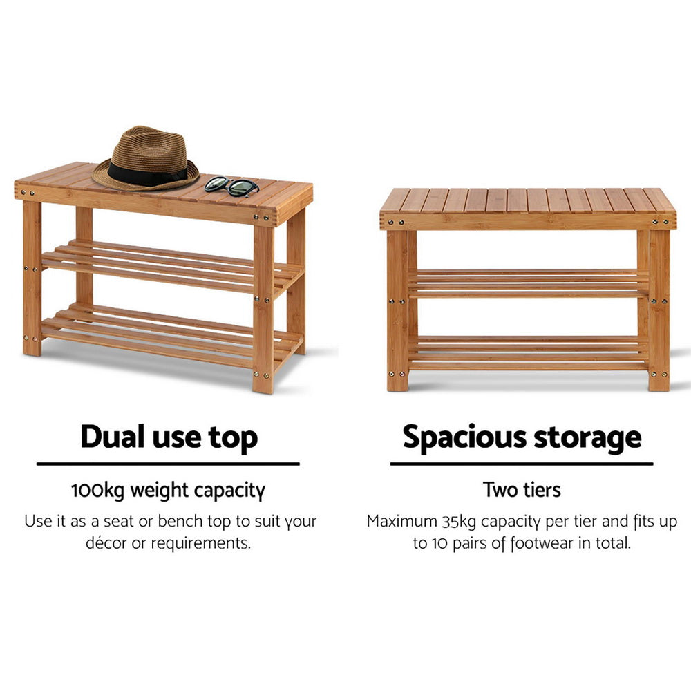 Durable Bamboo Shoe Rack Bench - 10 Pairs