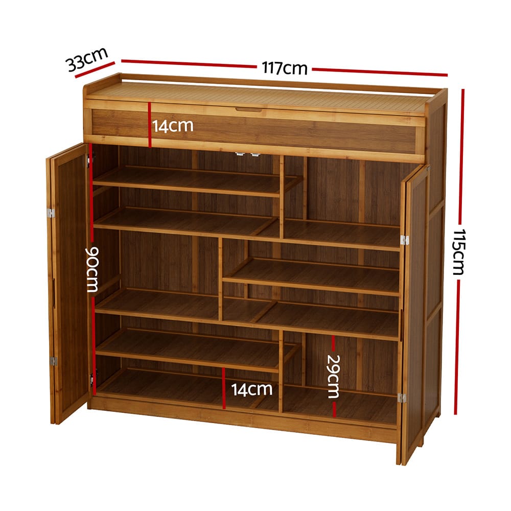 Shoe Rack Cabinet Natural Bamboo 117x33x115cm