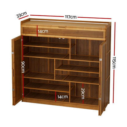 Shoe Rack Cabinet Natural Bamboo 117x33x115cm