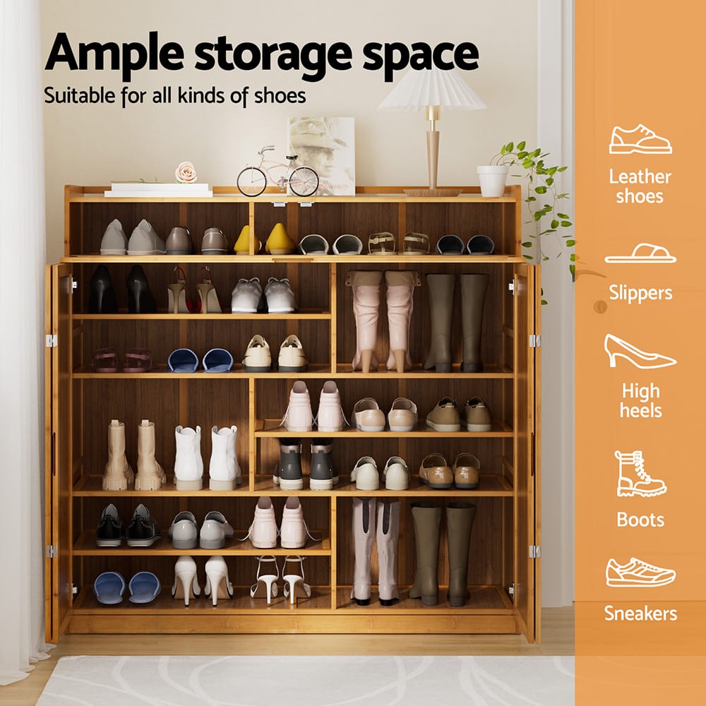 Shoe Rack Cabinet Natural Bamboo 117x33x115cm