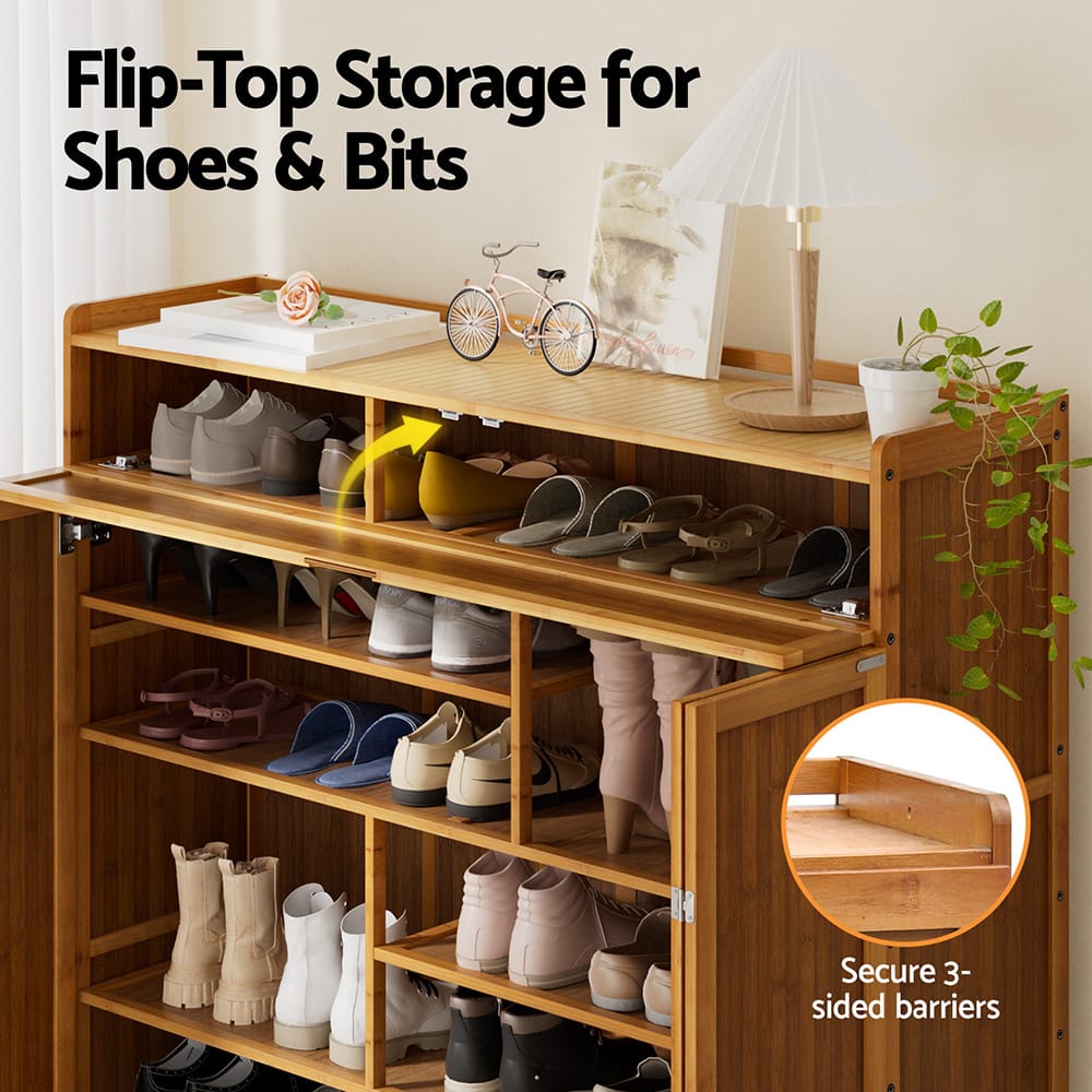 Shoe Rack Cabinet Natural Bamboo 117x33x115cm