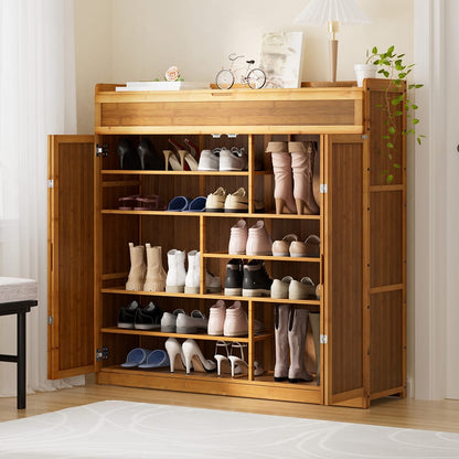Shoe Rack Cabinet Natural Bamboo 117x33x115cm