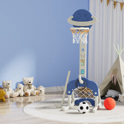 Keezi Kids Basketball Hoop Stand Adjustable 6-In-1 Sports Center Toys Set Blue