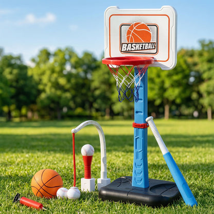 Kids 2-in-1 Basketball Hoop Baseball Set Adjustable | HomeAndLiving