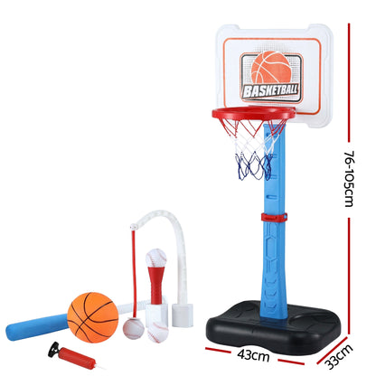 Kids 2-in-1 Basketball Hoop Baseball Set Adjustable | HomeAndLiving