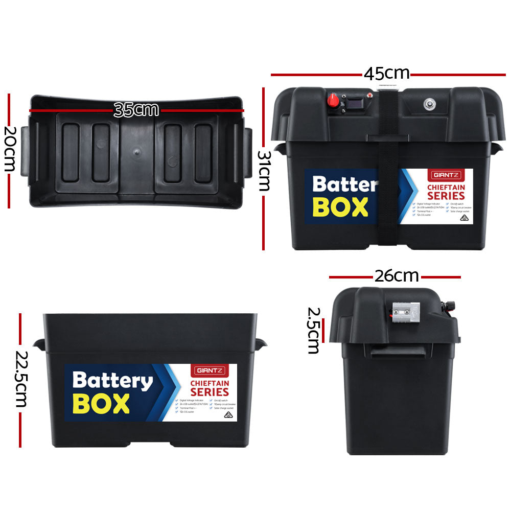 Battery Box 12V Camping Portable Deep Cycle AGM Universal Large USB Cig