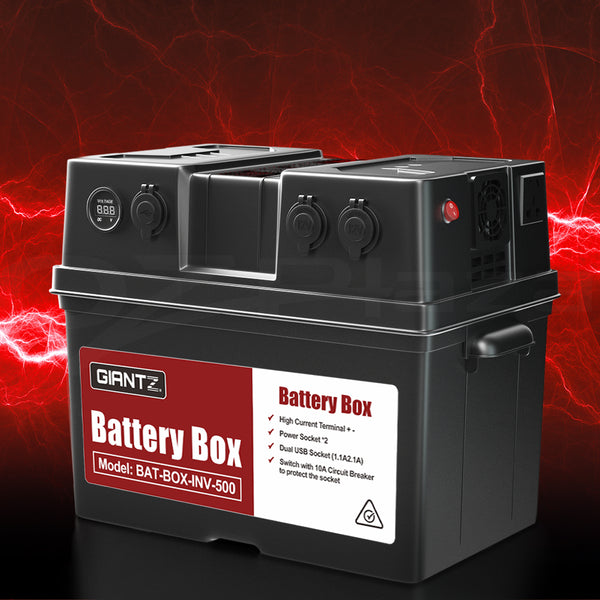  Giantz Battery Box 500W Inverter Deep Cycle Battery Portable Caravan Camping Usb